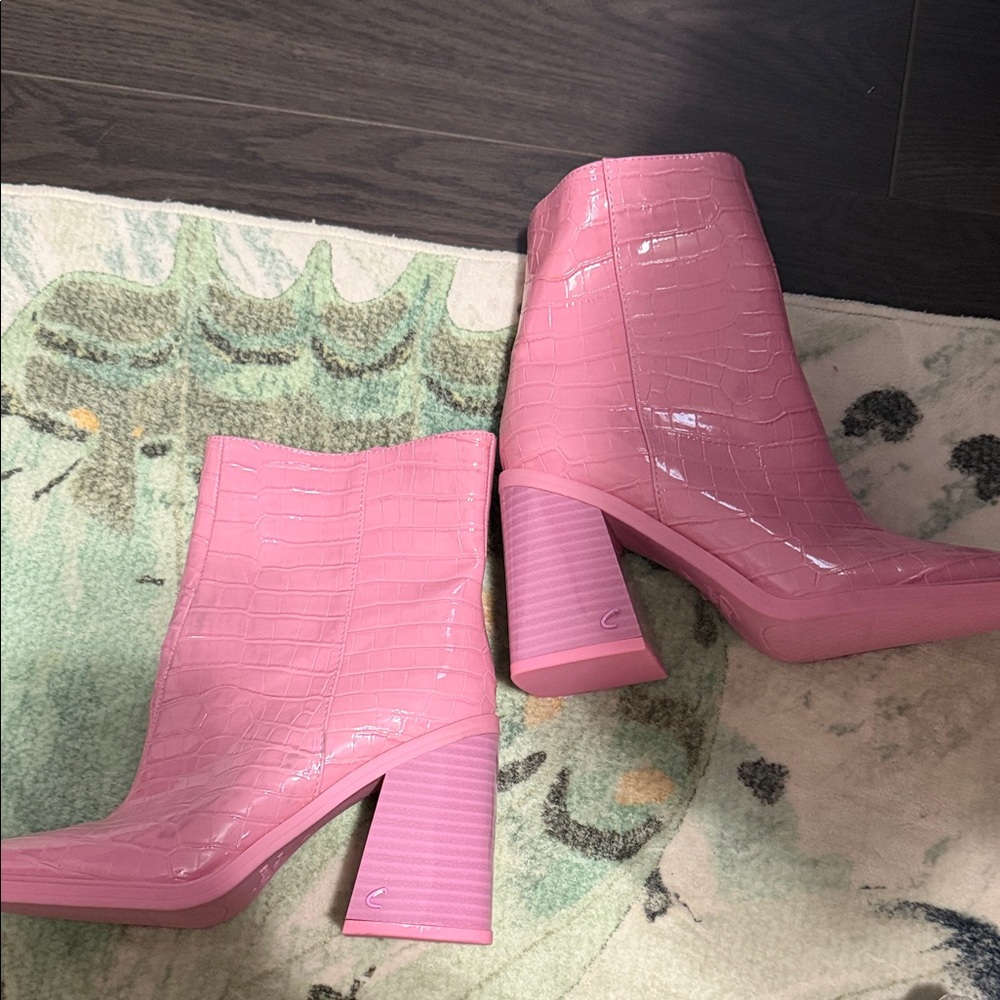 Circus NY sPink Croc-Embossed Ankle Boots